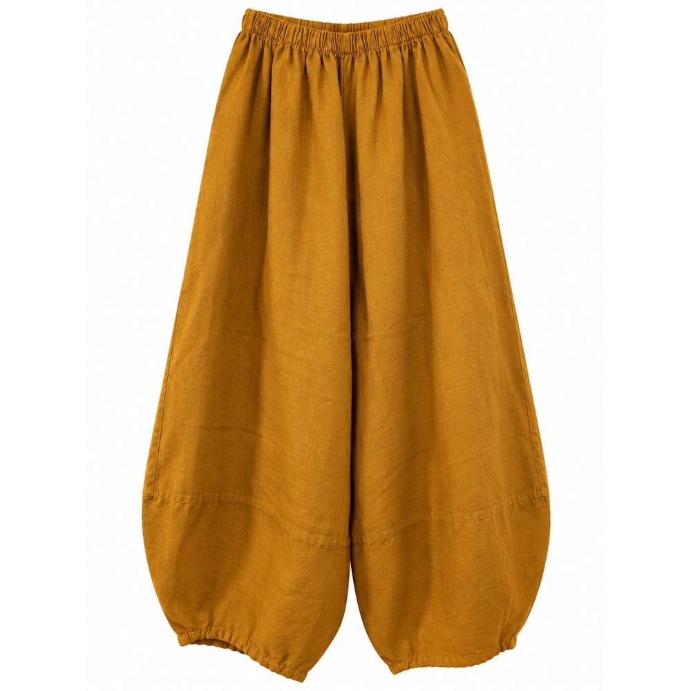 Bryn Walker Linen Balloon Barrel Pants Yellow Gold Elastic Waist Small